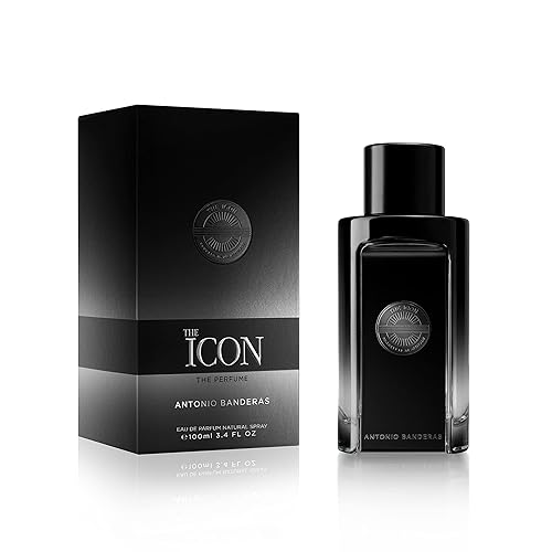 Banderas The Icon Eau De Perfume Para Hombres – Larga duración – Aroma viril, elegante, moderno y sexy – Notas de madera, ámbar y sándalo – Ideal