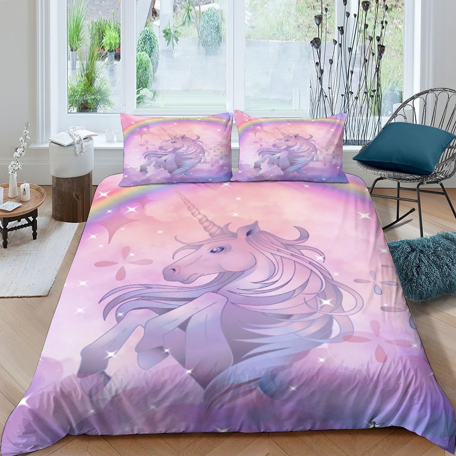 Ctjqhvkz Style-8 3D Printed Purple Unicorn Fitted Sheet Microfiber Soft Mattress Cover Pastel Fantasy Gift For Bedroom Dorm Room Single（135X200cm）