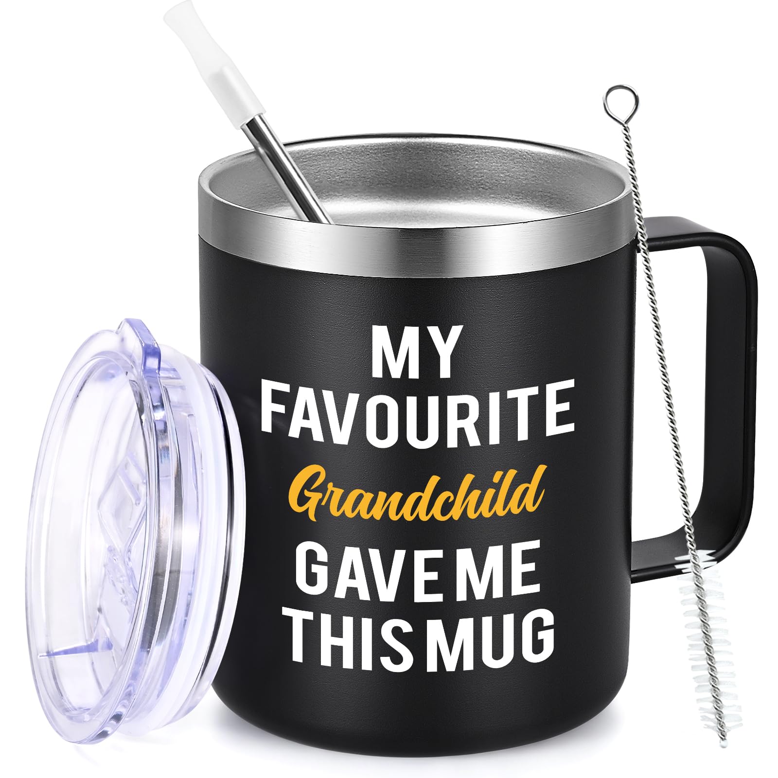 Livole Grandad Christmas Gifts from Granddaughter, Grandson, Funny Secret Santa Presents for Grandpa, Grandad, My Favourite Grandchild Gave Me This Mug, 12oz Grandpa Mug, Insulated Tumbler with Handle