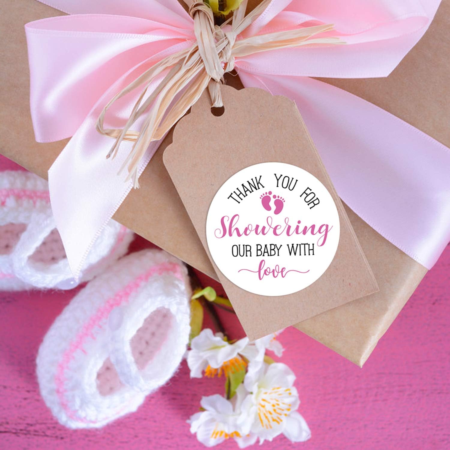 Pink Little Feet Baby Shower Stickers - Thank You for Showering Our Baby With Love, Favors for Girls, Labels, 2 Inch, Pack of 50 - Image 6