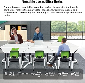 Conference Table,6 Pack Foldable Conference Room Table,47.2in Rolling Meeting Seminar Table with Casters,Business Mobile Training Tables for 6-8 People,Modern Seminar Boardroom Tables for Office