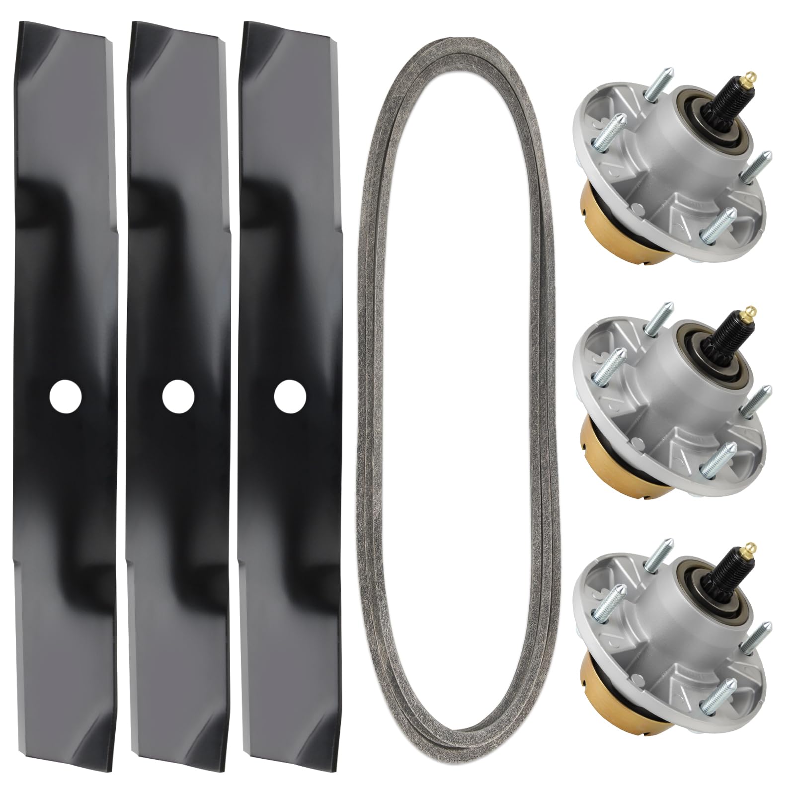54 inch deck mower rebuild kit fits john dee re z425 z435 z445 mowers - includes 3 spindles (am124498/am131680) & 3 blades (m143520) & belt (m154296)