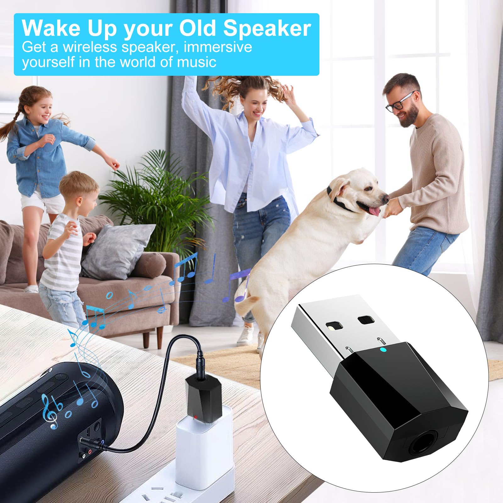Ricevitore USB Bluetooth 5.1 con adattatore USB Bluetooth, microfono integrato per TV, PC, cuffie/altoparlanti auto, sistema stereo, musica e chiamate