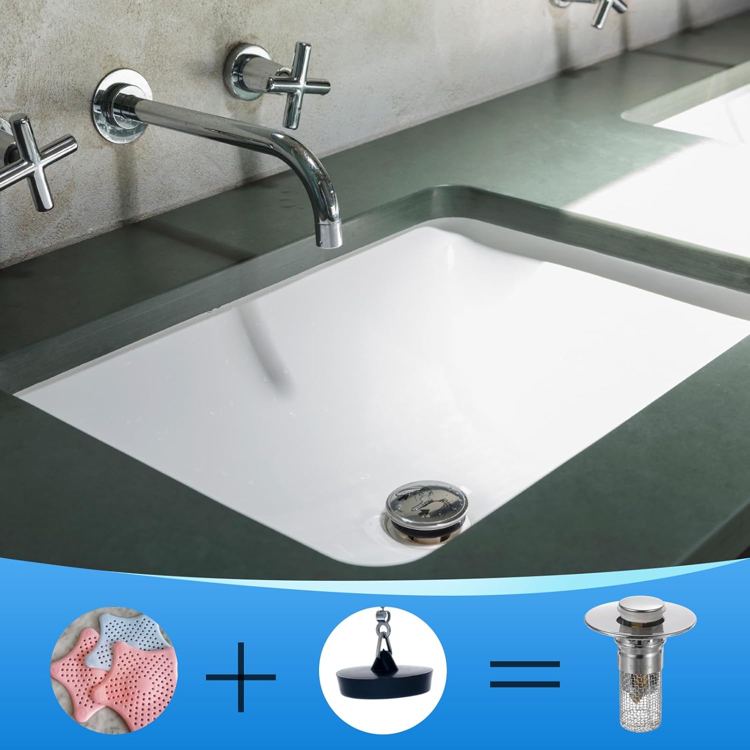 uxcell 2 Pcs Bathroom Sink Stopper Push Type Sink Drain Strainer with Stainless Steel Filter Basket Hair Catcher Fit for 1.1"-1.3" Dia 2.6" Depth Sink Drain Hole, Silver