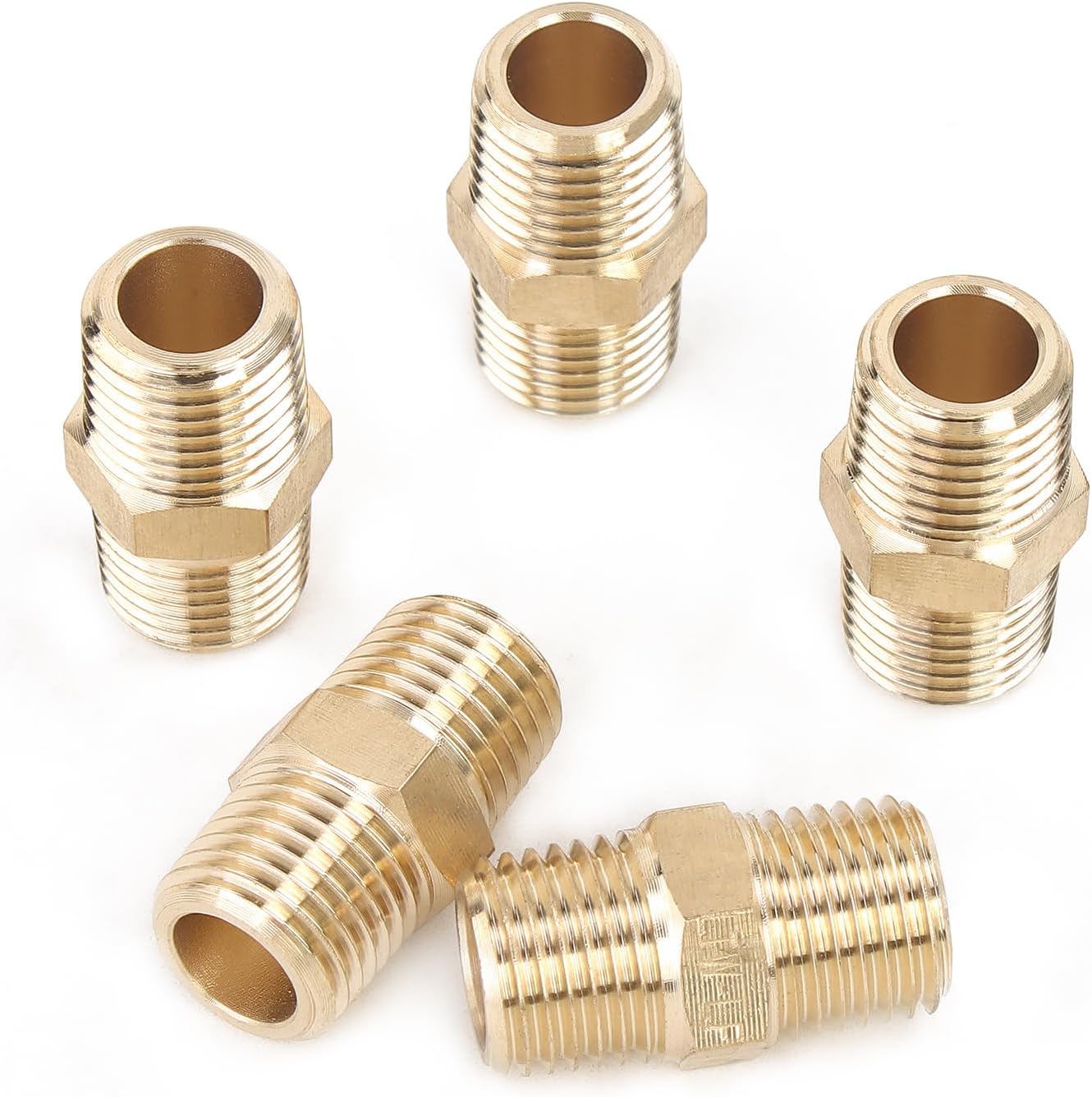 LTWFITTING No Lead Brass Pipe Hex Nipple Fitting 1/4" Male NPT Air Fuel Water(Pack of 5)