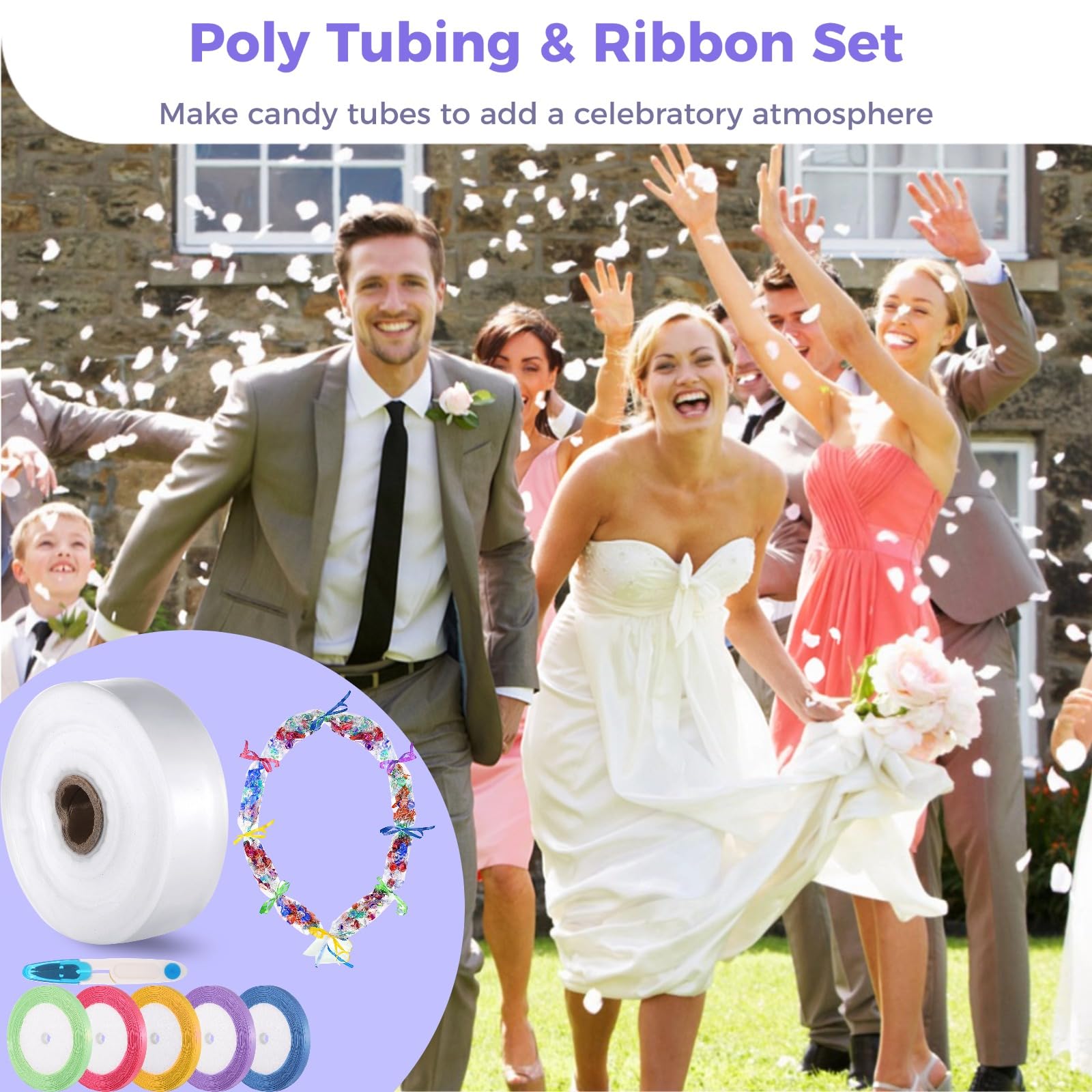 Poly Tubing Roll With Ribbon & Scissors – 2 Inch X 656 Feet For Candy Leis, Food Packaging - View #12