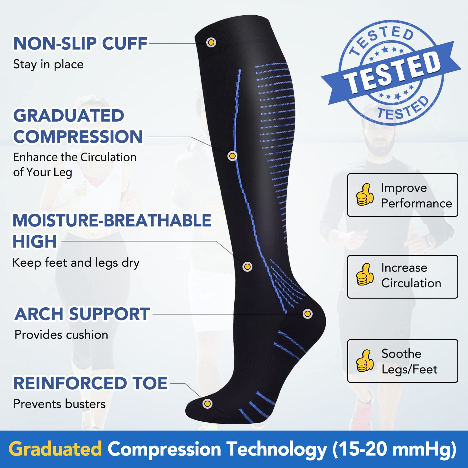 ACTINPUT Bas de Contention Femme et Homme，4 Paires Chaussettes de Compression pour Sportive, Cyclisme, Voyage en Avion, Course à pied, de Grossesse，de Vol et de Voyage