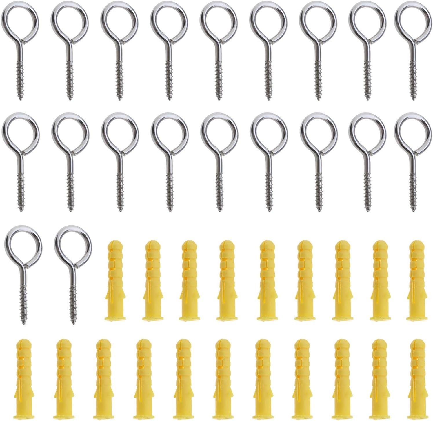 20Pcs M4x50 Eye Screws Ring Screw Hook with Plastic Expansion Tubes Kit