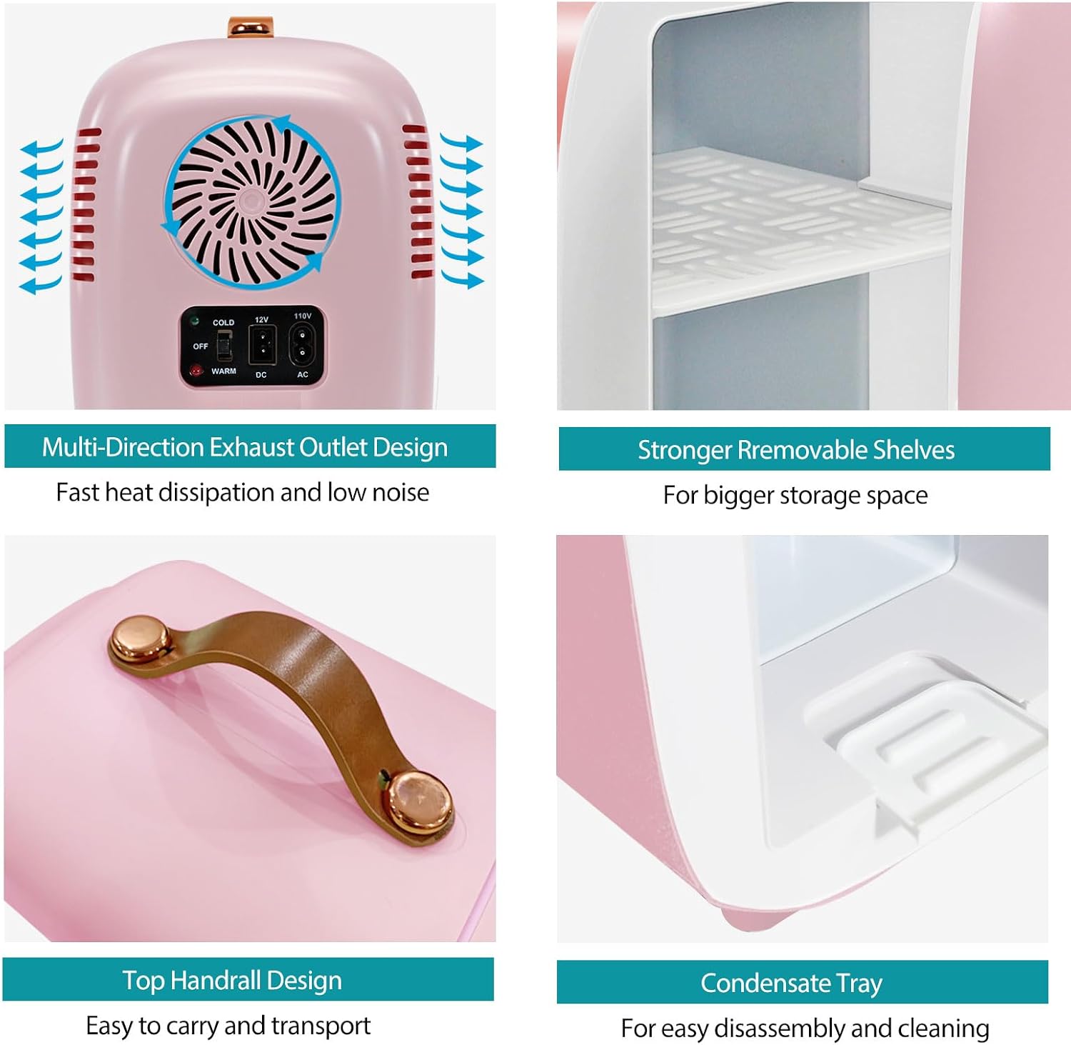 CAYNEL Mini Fridge Portable Thermoelectric 4L/6 Can AC/DC Cooler and Warmer for Skincare,Food,Beverage,Beauty & Makeup small Feidge for Bedroom,Car and Office (Pink)