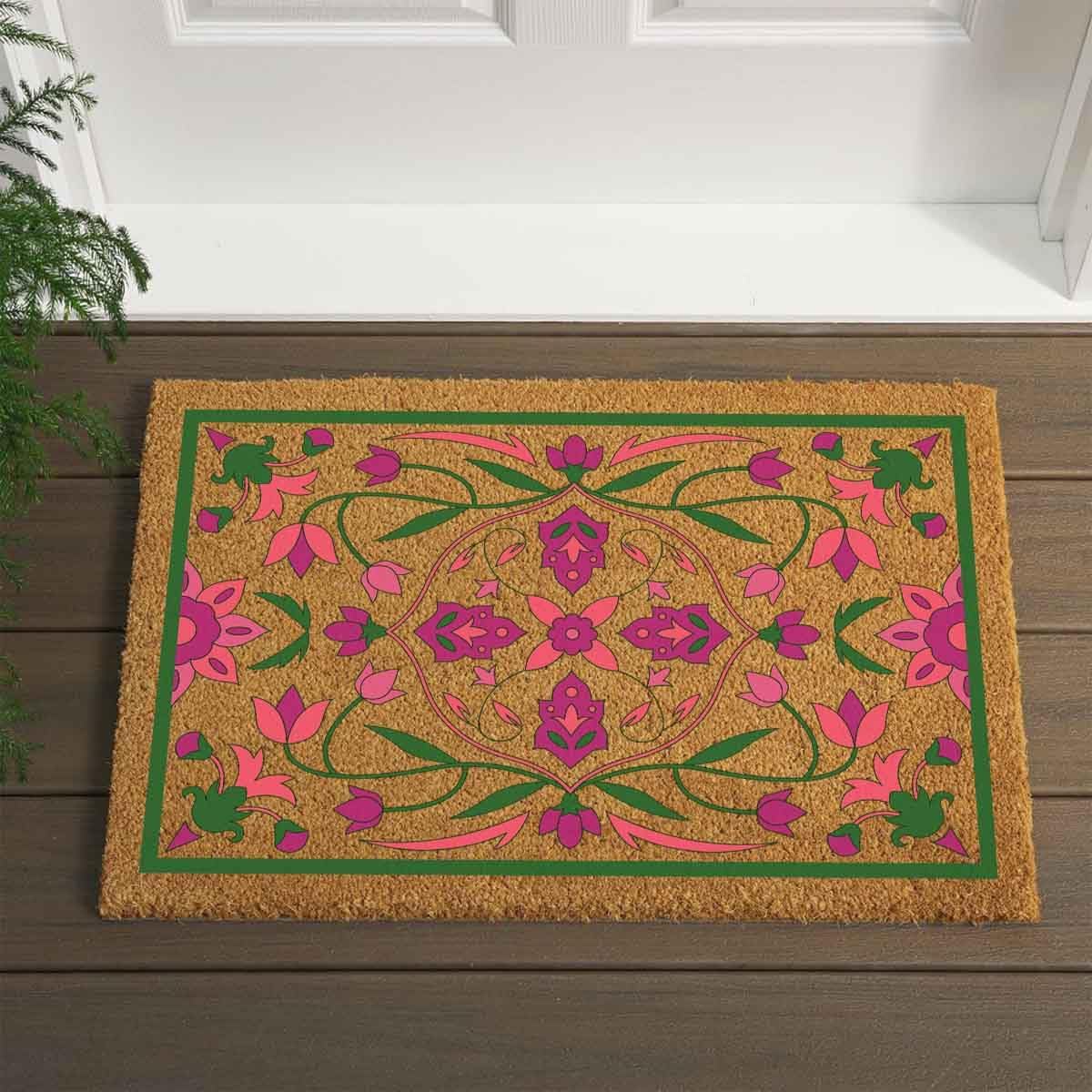 Funny Entryway Outdoor with Heavy Duty Front Porch Patio Welcome Natural Coir Door Mat Novelty House Warming Gift Mat 23.7 x 15.7 inch (Traditional Pattern Design Classic Style Unique Beautiful)