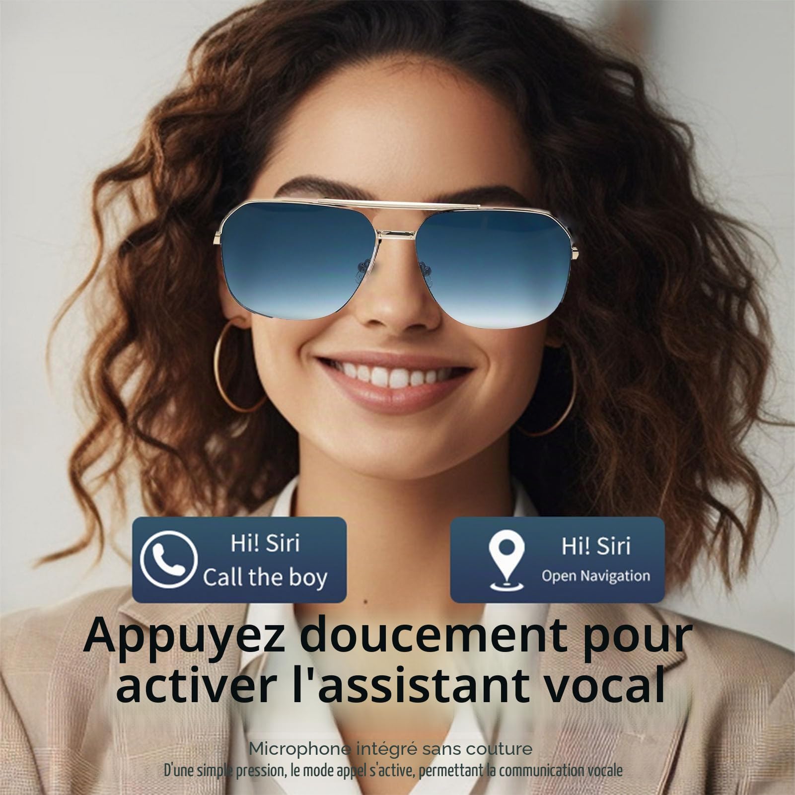 Smart Glasses Lunettes Connectée de Soleil Bluetooth Intelligente Audio Homme Femme Ecouteur Ouvert sans Fil pour Android iOS Musique Telephone Sport Velo Assistant Vocal Etanche