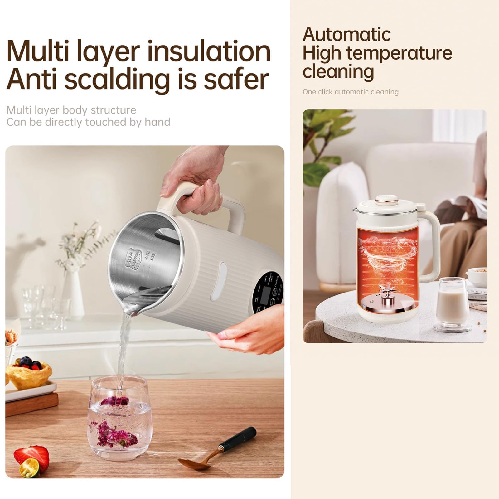 Macchina per latte vegetale 8 in 1, 1200 ml, per latte di soia, con funzione di mantenimento del calore per 8 ore e autopulente, per latte vegetale fatto in casa, avena, soia (bianco)