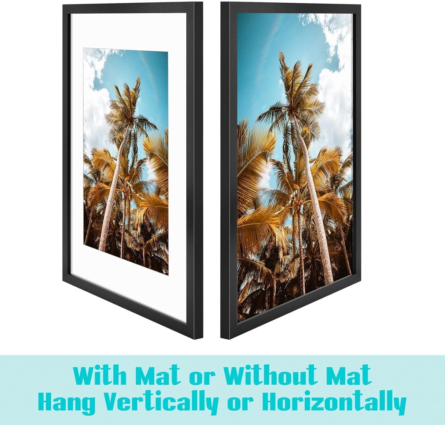 Frametory, 16x24 Picture Frame with Mat for 12x18 Picture - High Definition Glass Wide Molding - Preinstalled Wall Mounting Hardware (Black, 1 Pack)