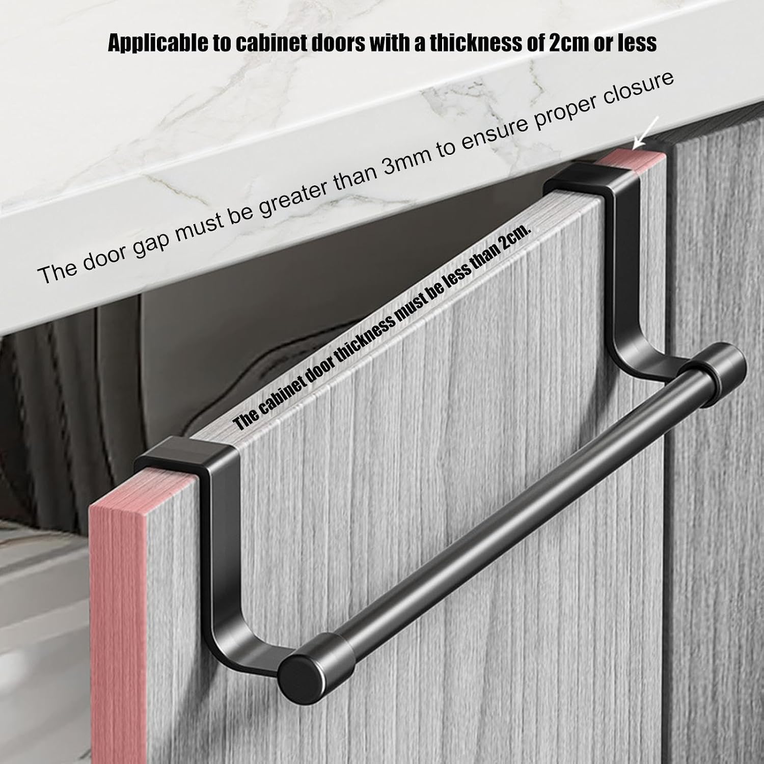 Over Cabinet Towel Holder, Steel Rack, with No Drill Design, Kitchen