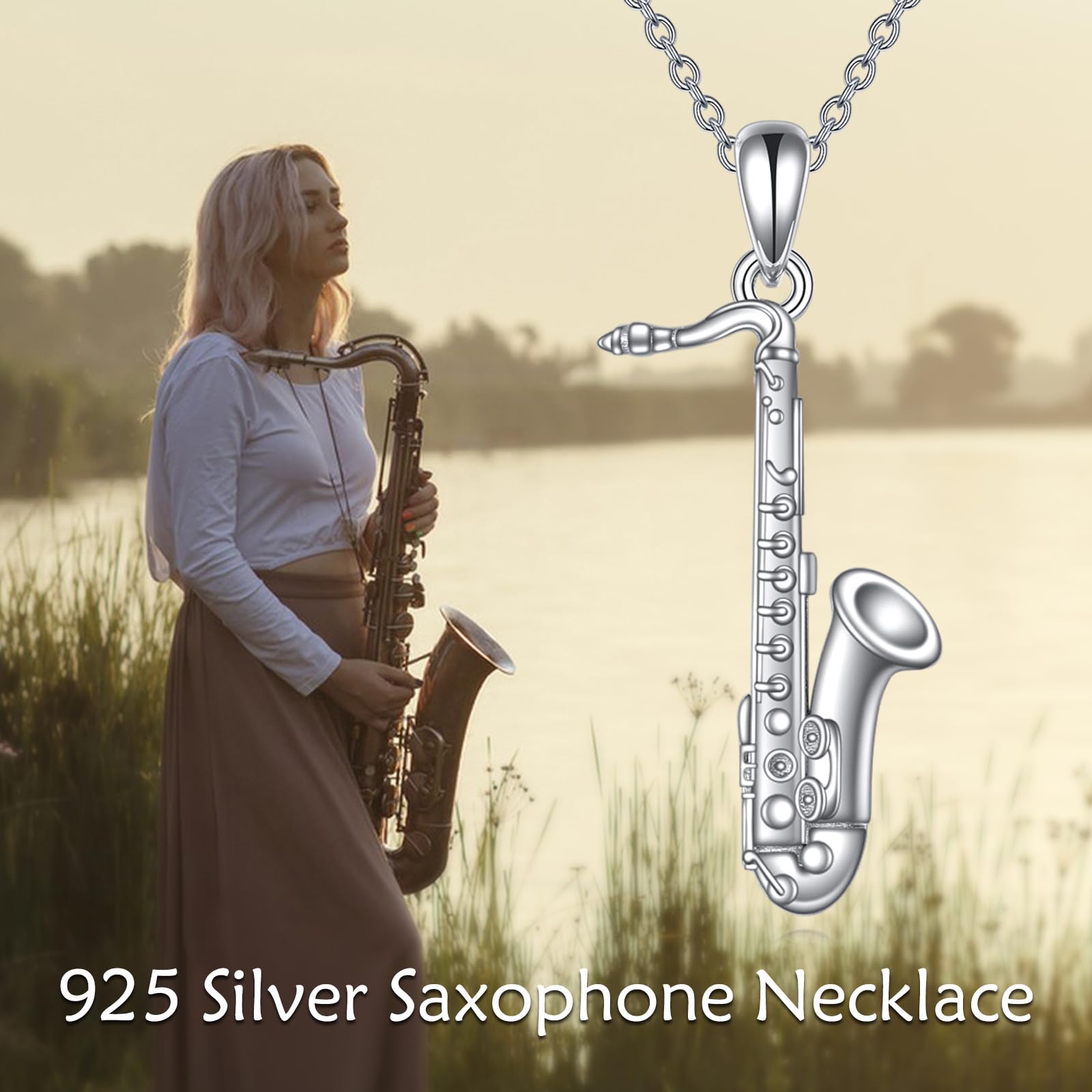YFN Musikinstrument Kette 925 Sterling Silber Musik Liebhaber Anhänger Halskette Schmuck Geschenke für Damen Herren