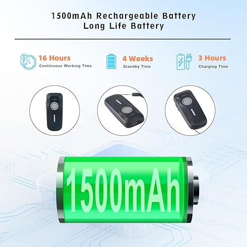 Vista 4 de Sumicor Escáner de código de barras Bluetooth portátil 2D, batería recargable de 1500 mAh con indicador de nivel y teclas de volumen, Bluetooth 3