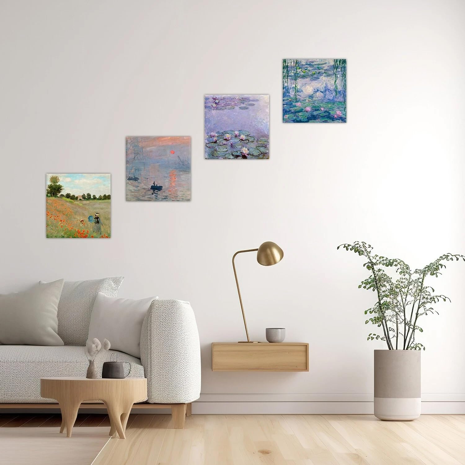 DìMò ART Quadri Classici d'Arte Claude Monet 4 pz 30x30 CM cadauno Stampa su tela Canvas Arredamento Arte Arredo per cucina, camera da letto, soggiorno, salotto, bar, ufficio, ristorante