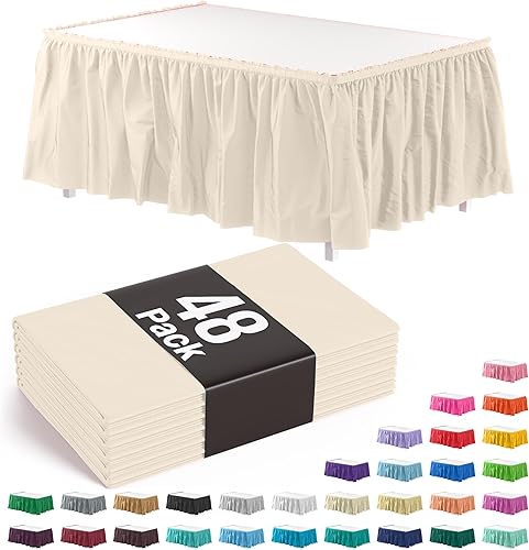 Miniatura 202 de Exquisite Falda de mesa con volantes, color marrón, paquete de 2 faldas de mesa de 14 pies de largo para mesas rectangulares de 6 pies o faldas
