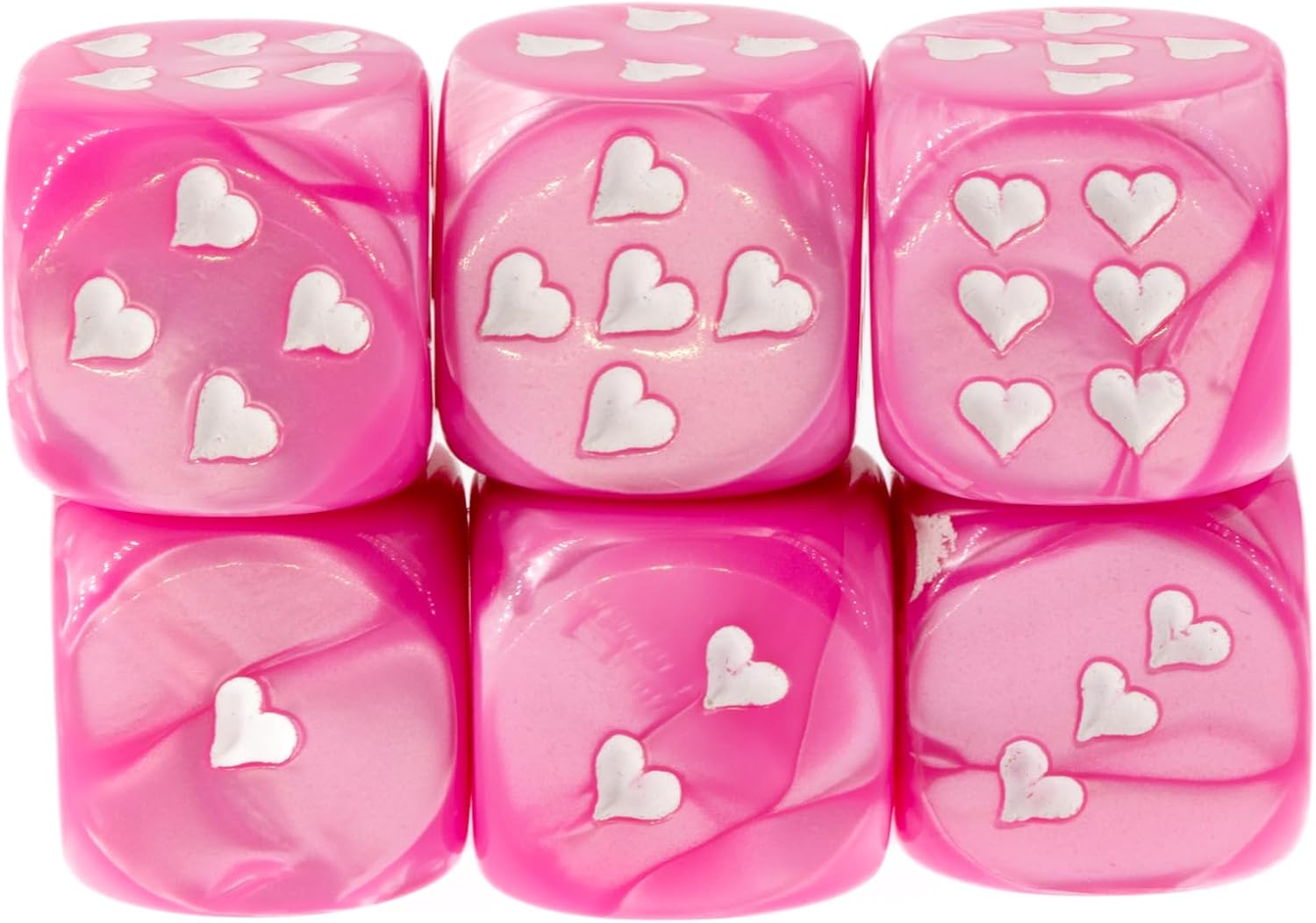 Dice Pink with White Hearts - Made in Germany - Pack of 6