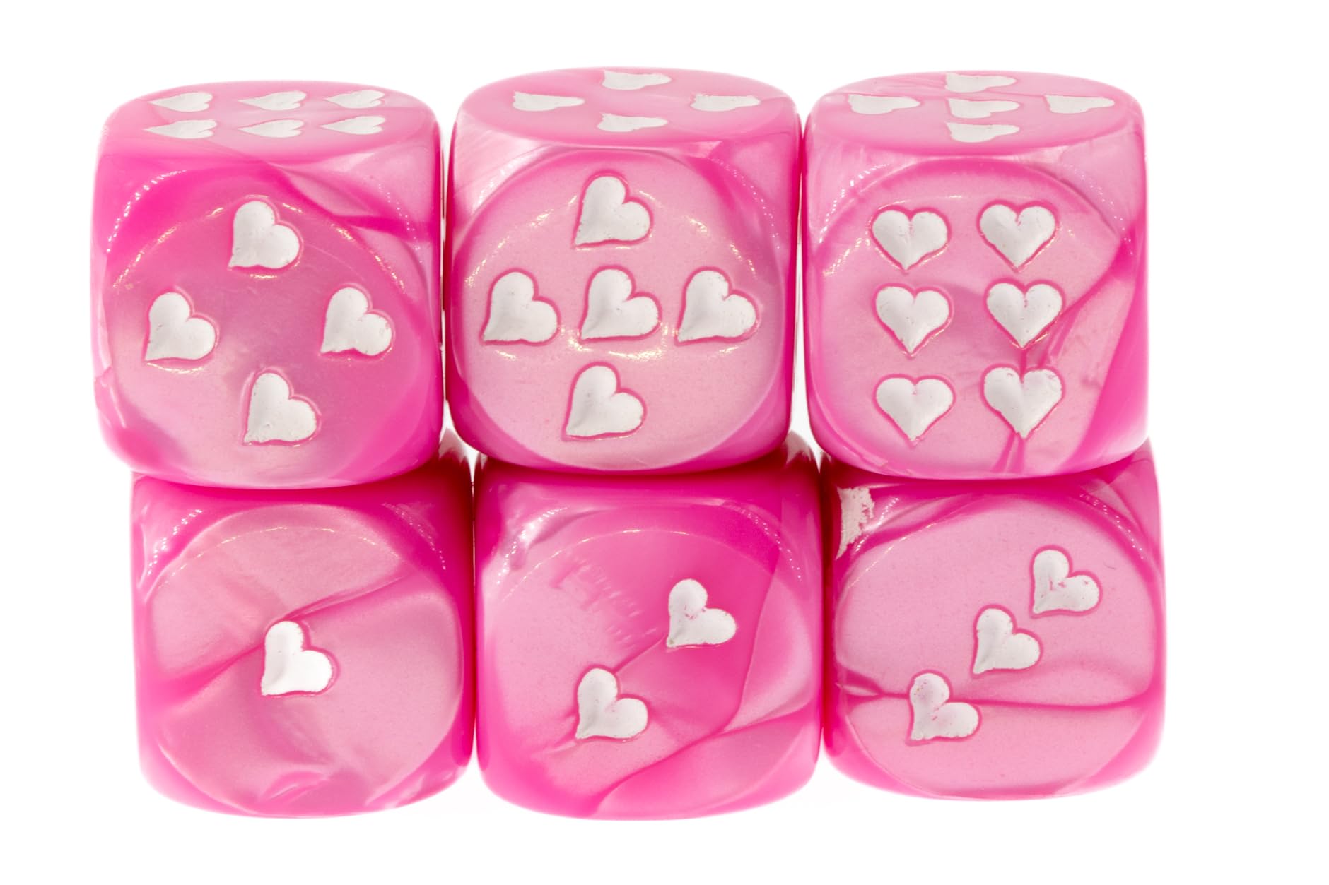 WeLoveDice - Würfel rosa mit weissen Herzen - Made in Germany - 6 Stück