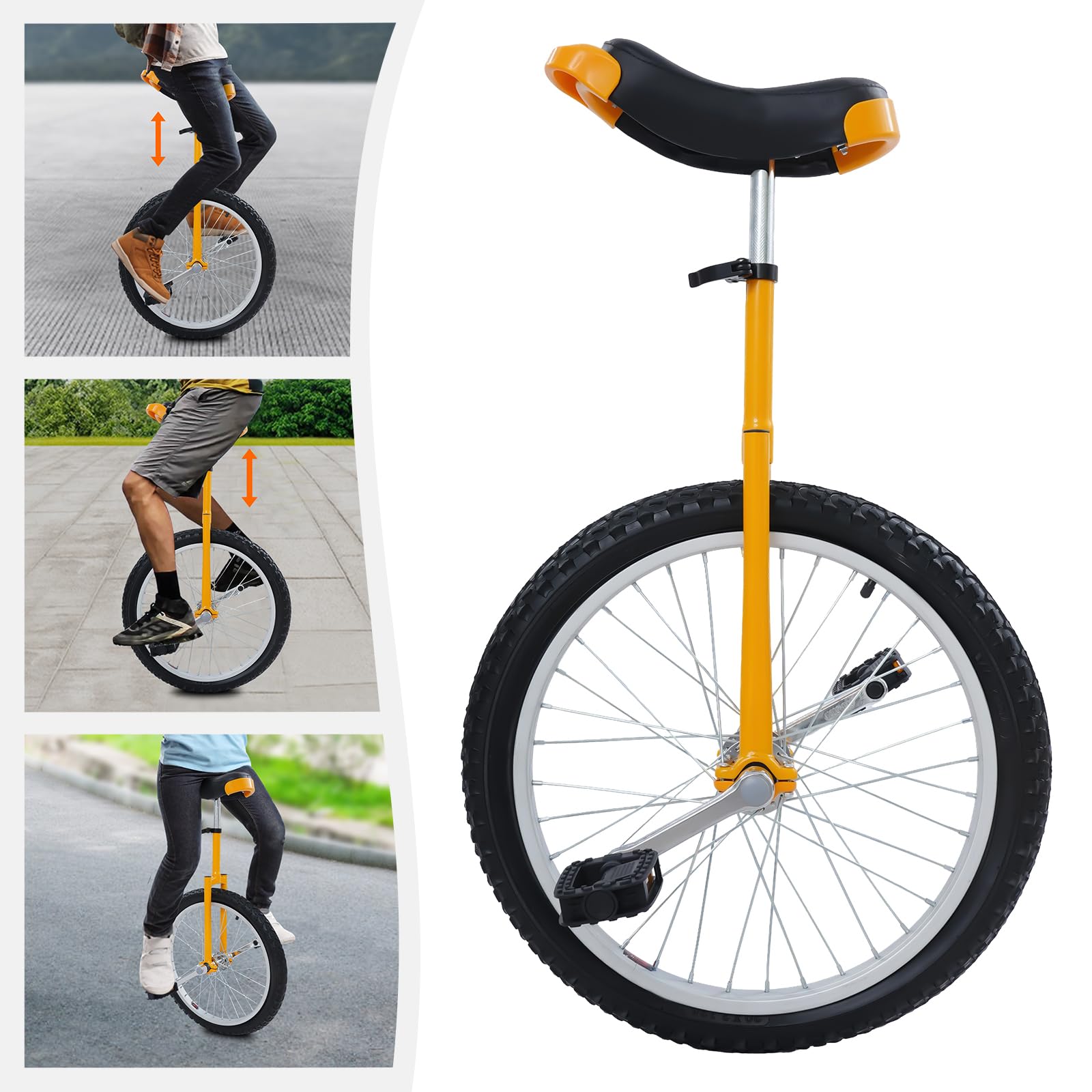 Monocycle 20" pour entraînement d'équilibre, monocycle réglable en hauteur avec capacité de charge de 75 kg et fourche amortissante, hauteur d'assise 78-90 cm, pour débutants et professionnels
