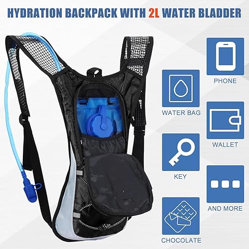 Miniatura 4 de Chunful Mochila de hidratación con vejiga de agua de 2 litros, mochila de hidratación ligera al aire libre para hombres y mujeres, correr, ciclismo,