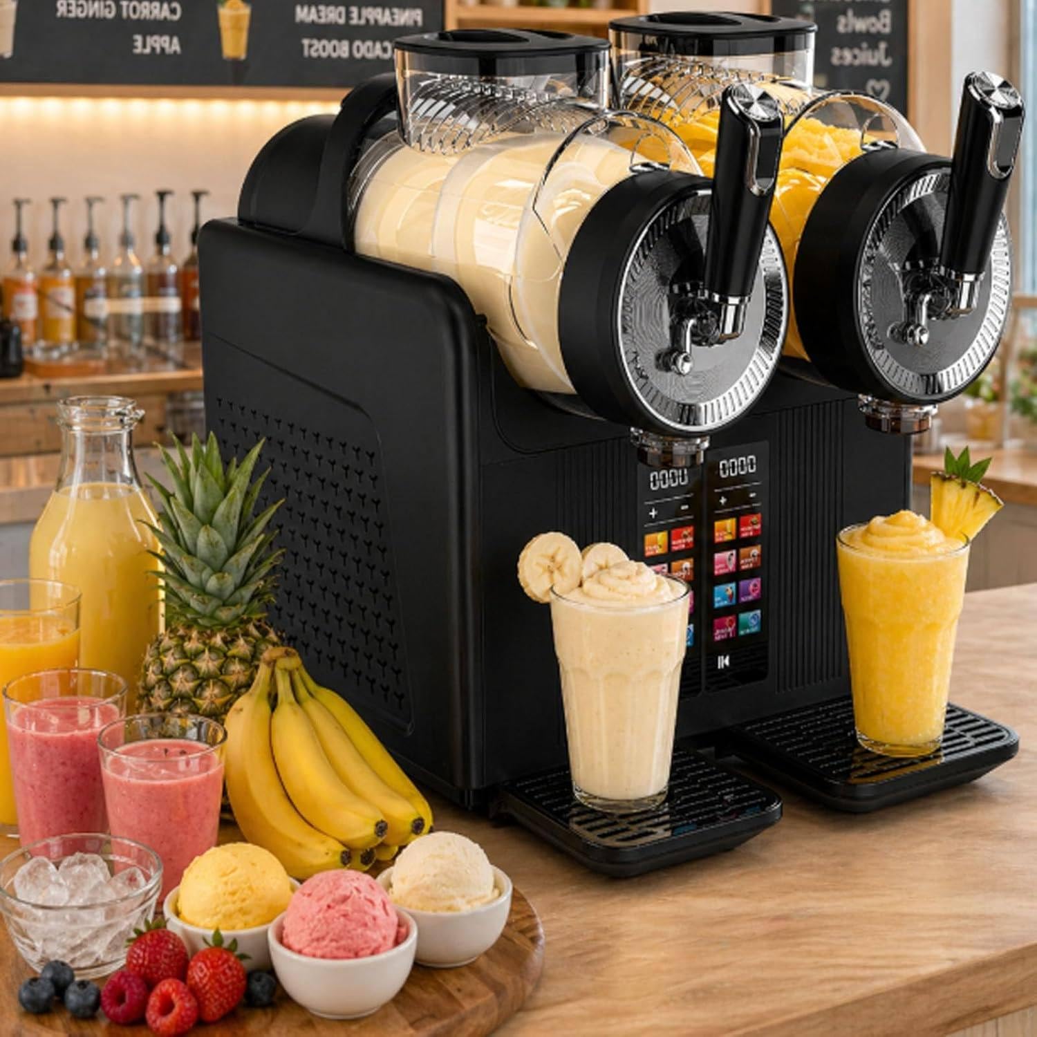 2l*dual Slot Slushie Machine for Commercial with No Ice Needed, 7 Preset Programs, Self-Cleaning Function, LED Display, Quiet Operation, For Making Chilled Margaritas, Milkshakes, Smoothies Black