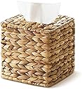 Tissue Box Cover, Square Wicker Tissue Box Holder Facial Tissues Boxes, Hand Woven Napkin Box Tissue Holder for Bathroom Bedroom Office Table Desk Night Stand, Boho Decorative, Natural