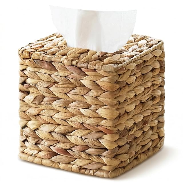 Tissue Box Cover Square Wicker Tissue Box Holder Facial Tissues Boxes Hand Woven Napkin Box Tissue Holder for