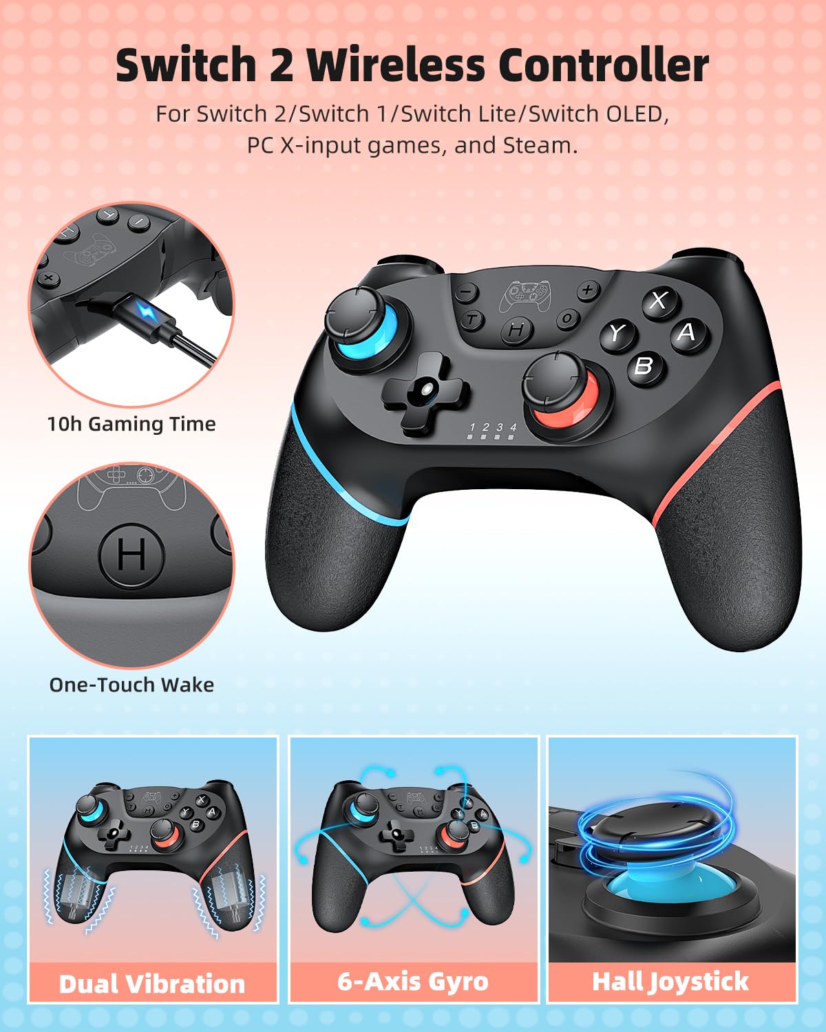Switch 2 Pro Controller Accessori Bundle per Nintendo Switch 2, kit 17 in 1: controller wireless, borsa per il trasporto, volanti, maniglie per JoyCon, custodia protettiva per console Nintendo Switch