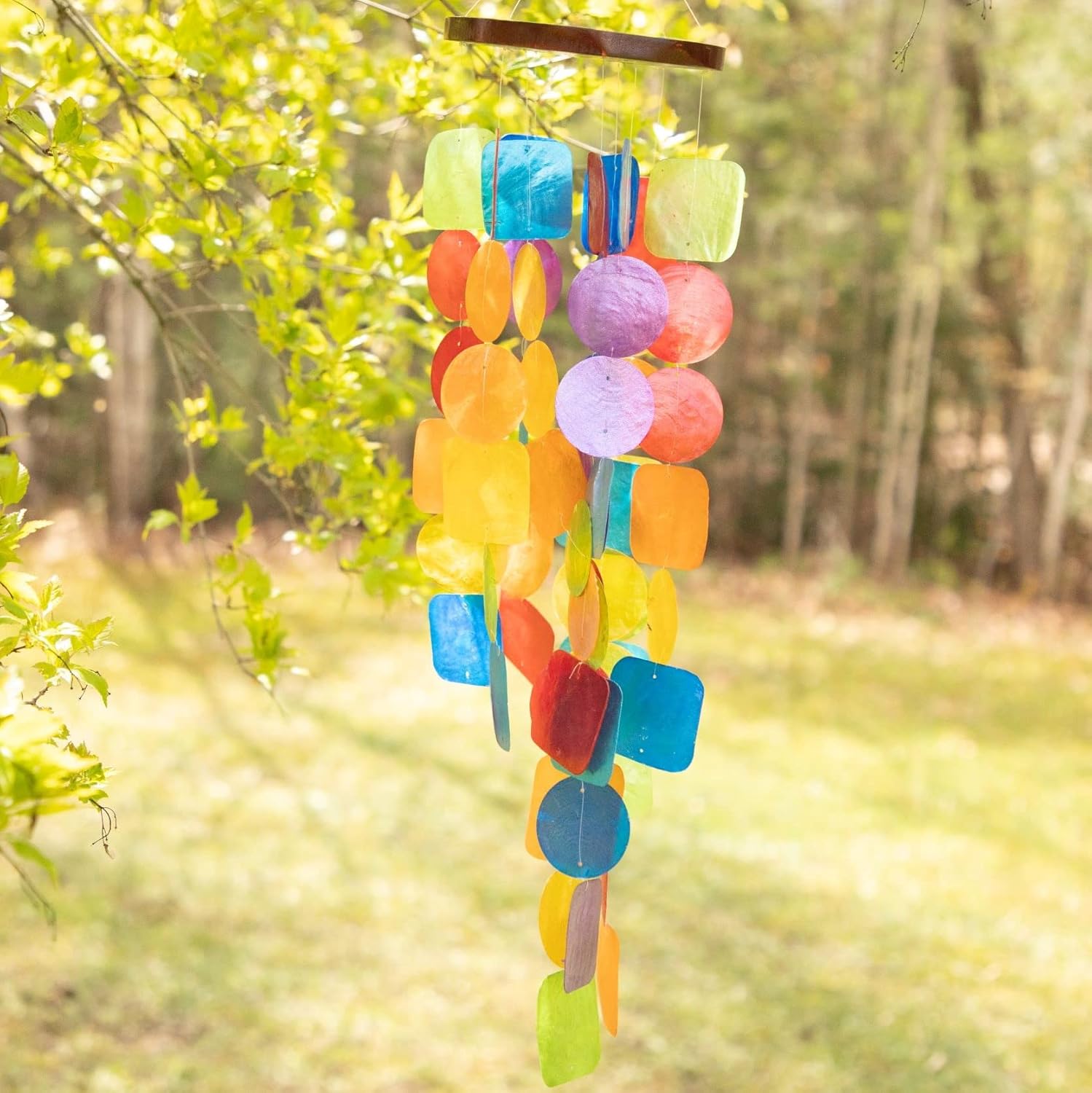 Beautiful and Unique Capiz Shell Wind Chime - Wind Chimes for Outdoors - Colorful and Whimsical Patio Decor - Ocean Decor - Garden Gifts (Rainbow)