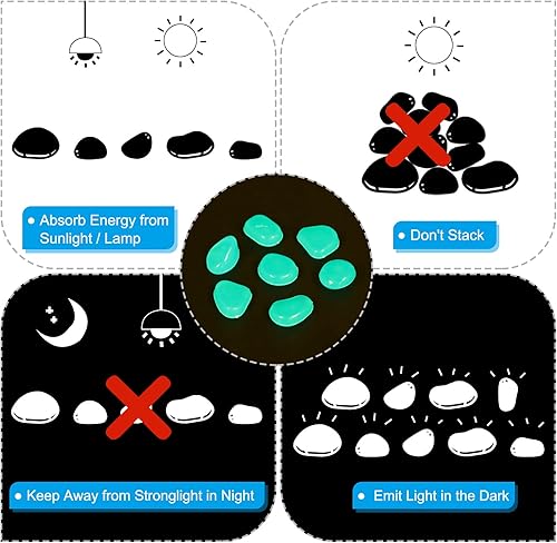 Miniatura 6 de MECCANIXITY 300 piedras brillantes de 8 a 0.433 in brillantes para decoración en la oscuridad, piedras luminosas, decoración de bricolaje azul