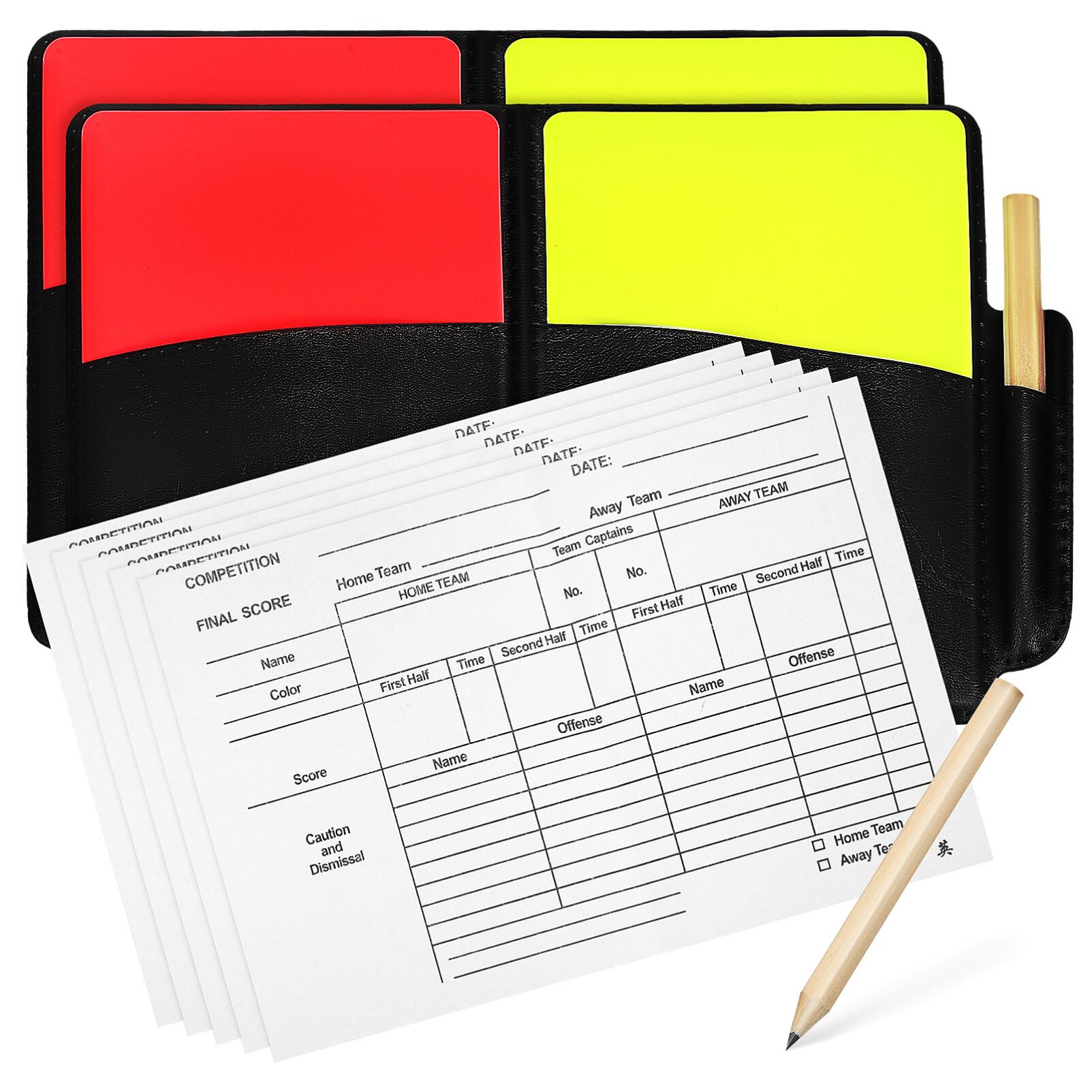 Juego de 2 Tarjetas de Árbitro Rojas y Amarillas con Hoja de Resultados y Lápiz