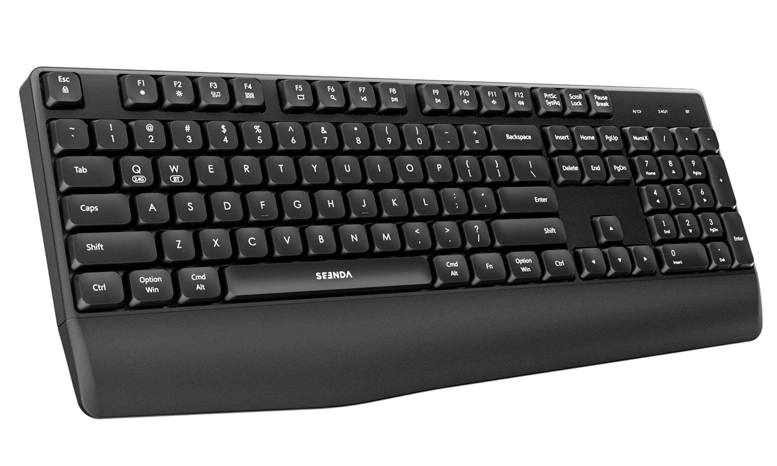 seenda Bluetooth Wireless Keyboard, Wireless Ergonomic Keyboard with Wrist Rest, Multi-Device Bluetooth Keyboard with Number Pad, Full-Size Keyboard for Laptop/MacBook/Mac/Windows, Black