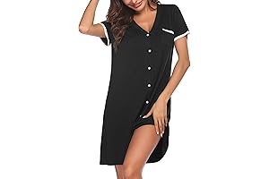 Charming Womens Button-Down V-Neck Comfy Nightshirt