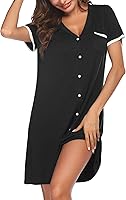 Ekouaer Women's Button Down Nightgown Short Sleeve V-Neck Sleepshirt Pajamas S-3XL Soft Rayon Sleepwear