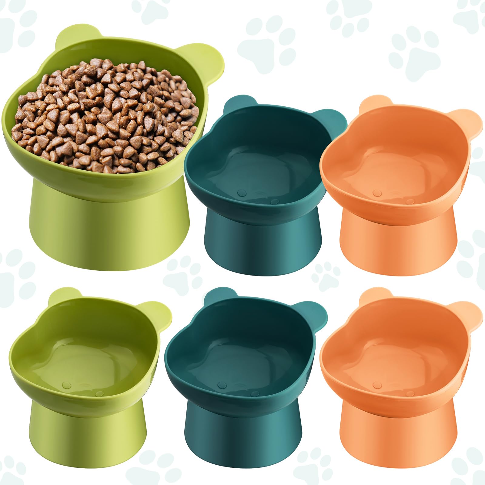 Hsei 6 Pcs Raised Cat Food Bowls 15 Degrees Elevated Cat Bowls Anti Vomiting Tilted Raised Whisker Friendly Pet Dish Plastic Slanted Stand for Indoor
