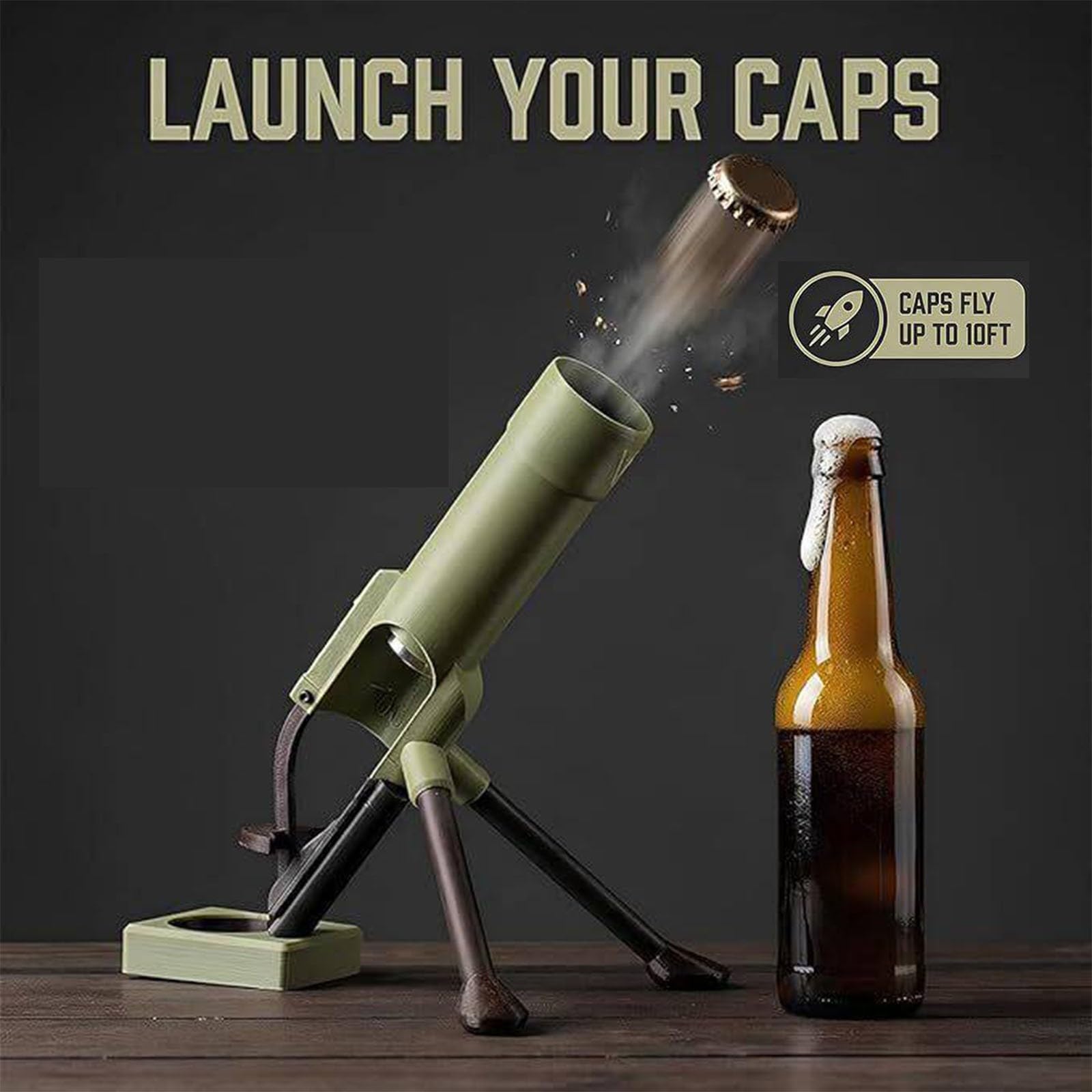 Abrebotellas de cerveza tipo mortero, lanzador de tapas manos libres, ideal para fiestas y regalos para papá.(550ml20*10 * 10,green)
