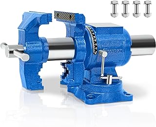 5-Inch Heavy Duty Bench Vise Ductile Iron Bench Vise 360° Multi-Purpose Bench Vice with Anvil, Clamp force 4000KG, Blue