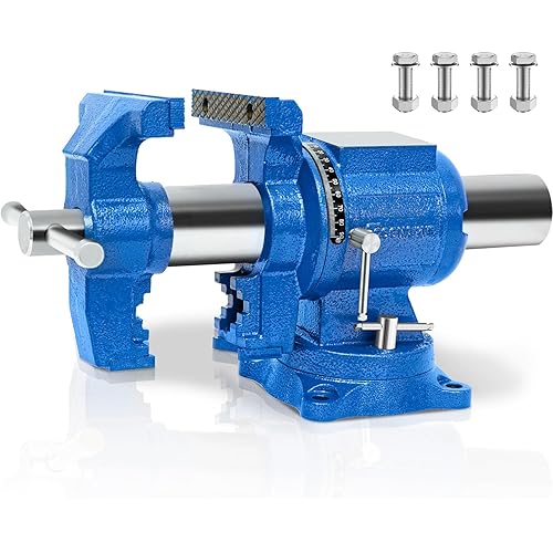 5-Inch Heavy Duty Bench Vise Ductile Iron Bench Vise 360° Multi-Purpose Bench Vice with Anvil, Clamp force 4000KG, Blue