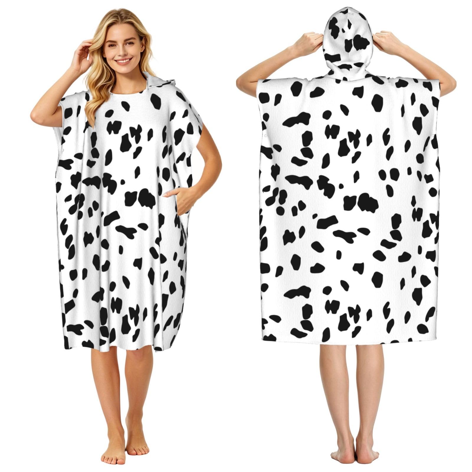 Poadnly Dalmatian Print, Adult Hooded Beach Towel 90 x 110 cm,Changing Bath Robe, Surf Poncho Towel For Women Men