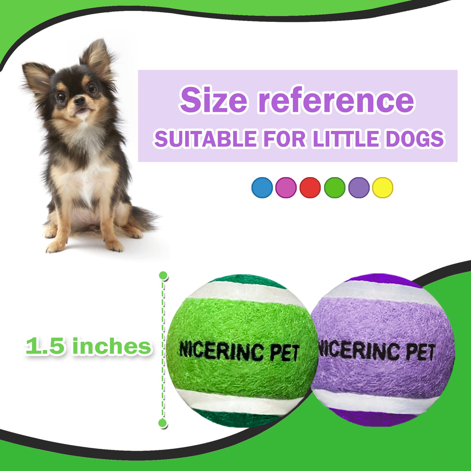 NICERINC PET X-Small Dog Tennis Balls Dog Toys Ball 1.5" Pack of 12, Fit Ball Launchers, Colored tennis balls - Image 2