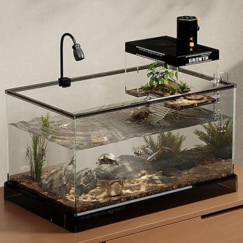 Aquatic Terrapin Enclosure Cage 25x16x16cm Turtle Basking Area PC Turtles Topper Basking With Light Tube And Bulb Anti-Slip Aquatic Reptile Ramp Dock For Living Room, Hotel