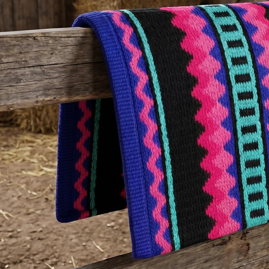 Western Show Saddle Pad/Blanket for Horses - Handmade Wool Saddle Blanket with New Zealand Design, Thick, Durable & Comfortable for Horse Riding (36” L x 38” W x 1) M59