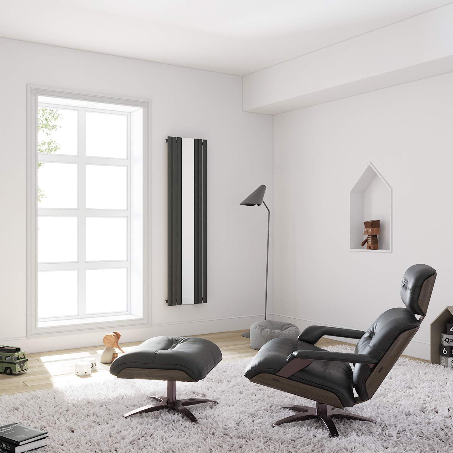 ELEGANT Nowoczesny grzejnik 1800 x 500 mm antracyt owalny grzejnik panelowy pionowy przyłącze środkowe jednowarstwowy