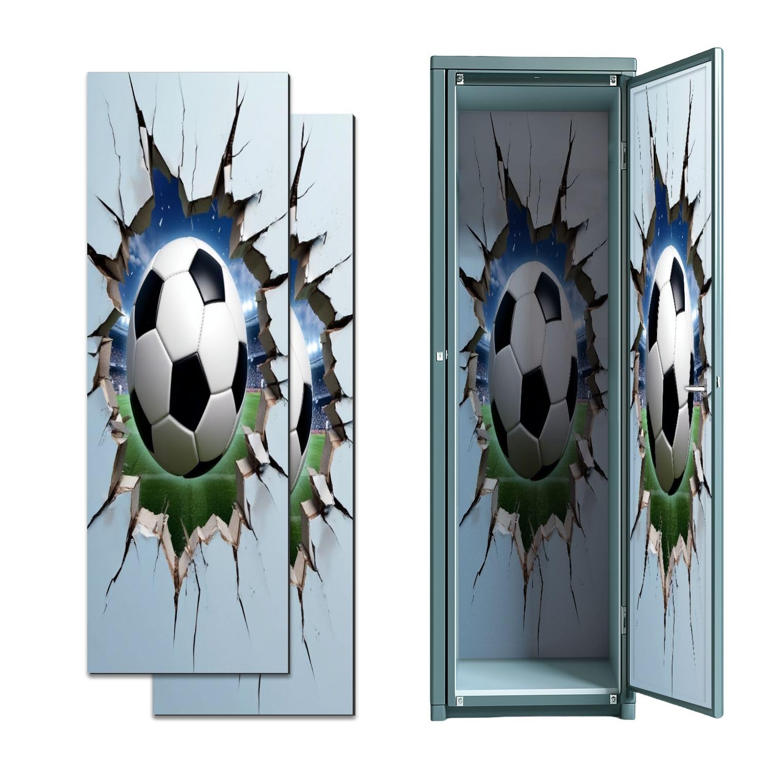 2 Pcs Locker Magnetic Wallpaper 3D Football Wall Stickers Decals Boys Room Soccer Art Decal 12" x 36" Wall Magnetic Sticker Removable Locker Accessories Decor Easy Install for Office School