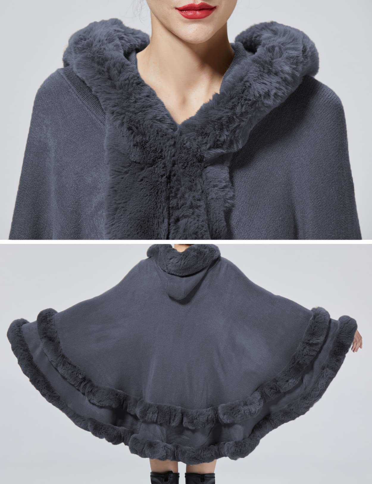 BEAUTELICATE Kunstpelz Umhang Poncho Damen Stola Braut Cape Mit Kapuze Für Winter Hochzeit Abend Party Schwarz Khaki Beige Rosa S113
