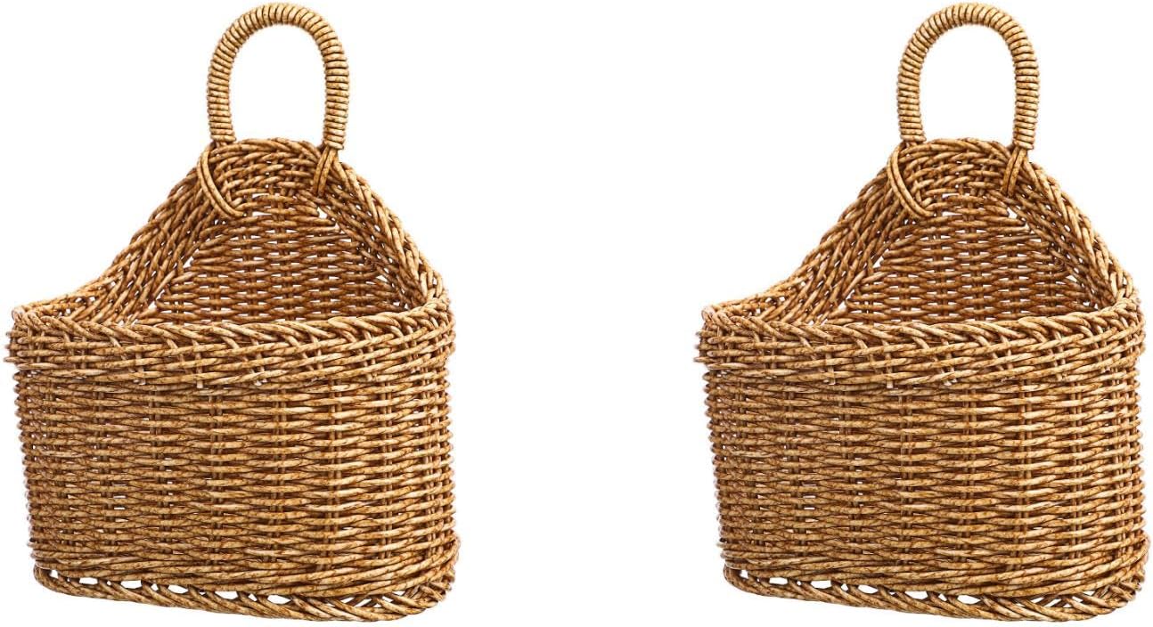 LIOOBO Hanging Wall Baskets: 2pcs Kitchen Storage Woven Washable Wicker Baskets for Potato Garlic Onion, Scalloped Decorative Hanging Fruit Bin