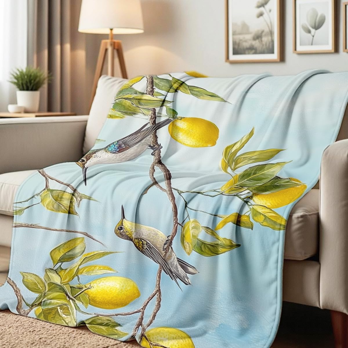 Lemon Print Throw Blanket Yellow Fruit Flannel Blanket Soft Cozy Bedding Lemon Gifts for Adults Kids Bedroom Camping Home Decor (49"x59")