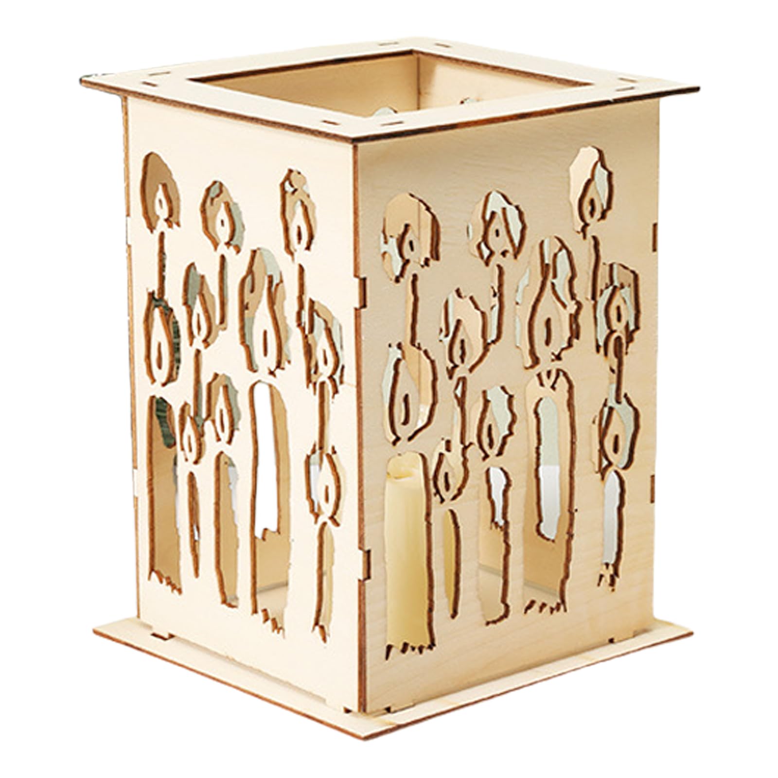 Tsophreniq Unique Wood Stand with Delicate Hollow Out Pattern Candlestick Enhances Your Living Space Atmospheres Light Transmitting Holder
